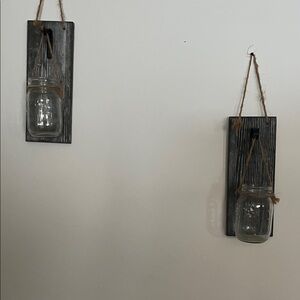 Primitive Black Wooden Mason Jar Candle Holders
